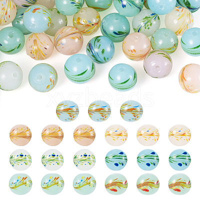 35Pcs 7 Colors Handmade Lampwork Round Beads LAMP-TA0001-58-1
