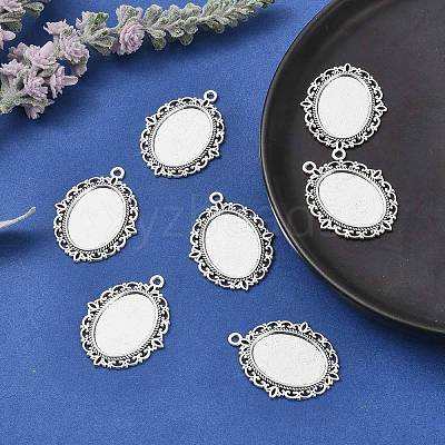 Tibetan Style Antique Silver Alloy Flat Oval Pendant Cabochon Settings LS-TIBEP-M022-20AS-1