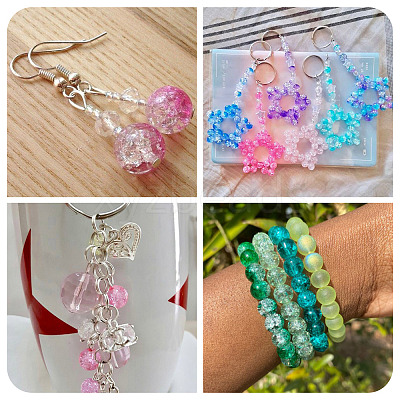 100Pcs Crackle Transparent Glass UV Reactive Beads GLAA-TA0004-28B-1