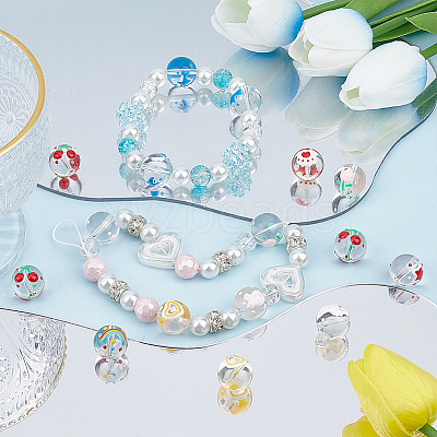 32Pcs 8 Colors Transparent Handmade Lampwork Beads LAMP-SC0001-37-1