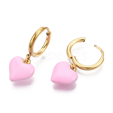 Ion Plating(IP) Enamel Heart Dangle Hoop Earrings EJEW-T018-01D-1