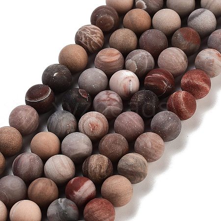 Frosted Natural Petrified Wood Round Bead Strands G-F266-07-8mm-01-1