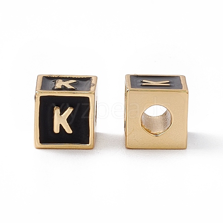 Rack Plating Brass Enamel Beads KK-B060-04G-01K-1