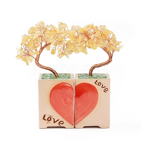 Heart Money Tree Natural Yellow Quartz Bonsai Display Decorations DJEW-G027-16RG-05-1