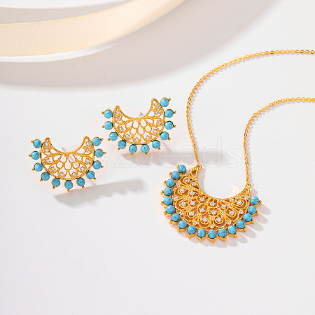 Synthetic Turquoise Stud Earrings & Pendant Necklaces Sets HX8665-1
