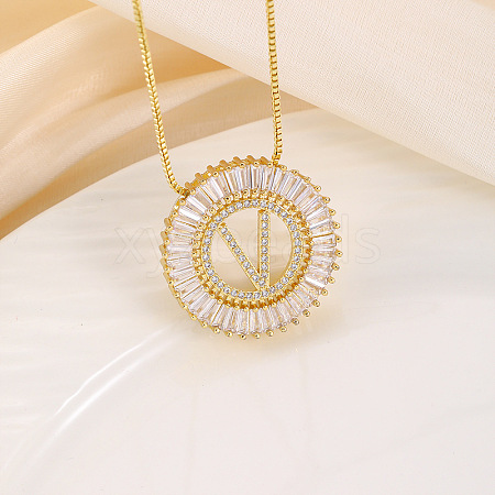 Brass Pave Clear Cubic Zirconia Ring with Letter Pendant Box Chain Necklaces FS-WG44D8C-22-1