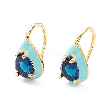 Teardrop Cubic Zirconia Dangle Earrings with Enamel for Women EJEW-P196-01G-03-1