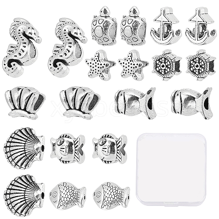 SUNNYCLUE 40 Pcs 10 Styles Tibetan Style Alloy European Beads TIBE-SC0001-30AS-1