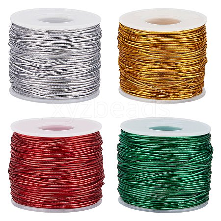 4 Rolls 4 Colors Metallic Elastic Round Cord for Christmas Gift Wrapping OCOR-WH0112-055-1