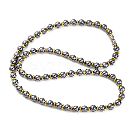 Natural Terahertz Stone & Non-Magnetic Synthetic Hematite 6mm Round Beaded Necklaces NJEW-H045-01-1