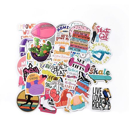 50Pcs Inspirational Health Theme Cartoon English Word Paper Sticker Label Set DIY-G076-02-1