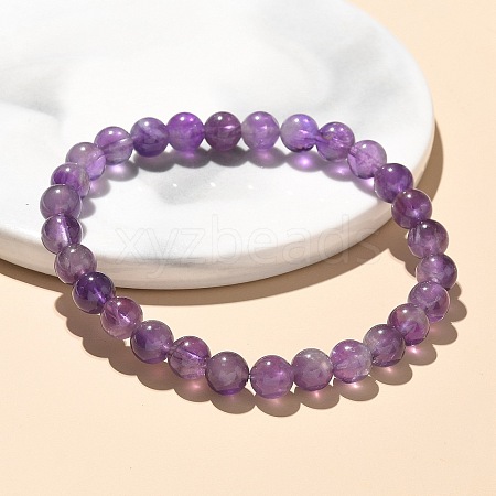 Natural Amethyst Bead Stretch Bracelets BJEW-K212-A-034-1