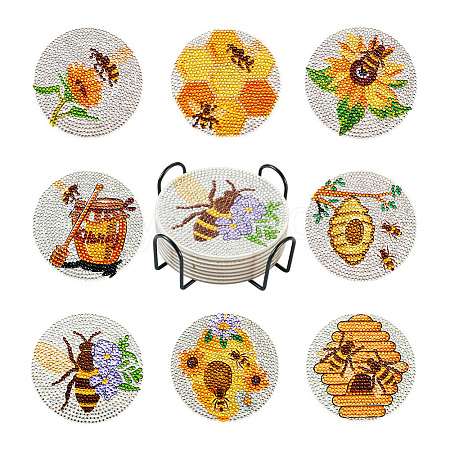 DIY Bees Theme Diamond Painting Acrylic Cup Mat Kits DIY-TAC0012-72-1