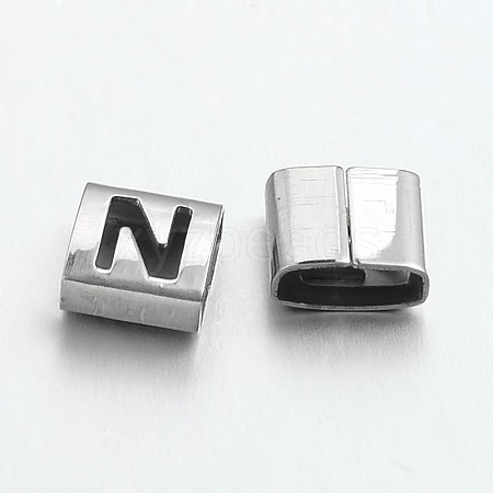 Tarnish Resistant Letter Style 201 Stainless Steel Square Slide Charms STAS-L132-19-1