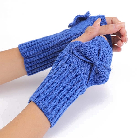 Acrylic Fibers Bowknot Knitting Fingerless Gloves PW-WG73400-05-1