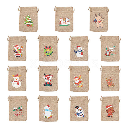 30Pcs 15 Styles Rectangle Jute Cloth Storage Pouches ABAG-KS0001-03-1