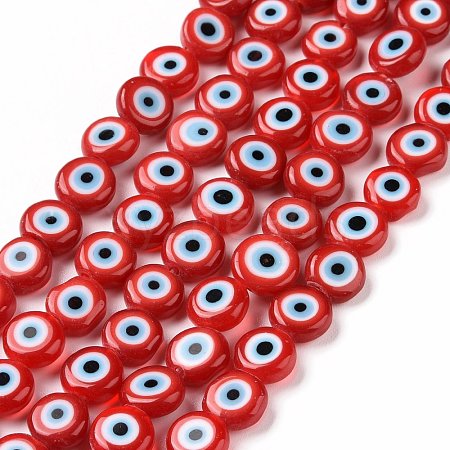 Handmade Evil Eye Lampwork Flat Round Bead Strands X-LAMP-L058-6mm-17-1