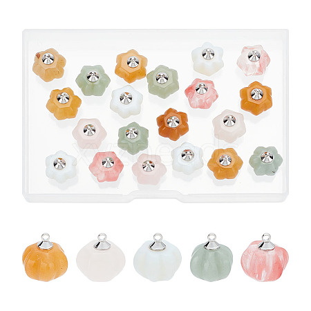 ARRICRAFT 20Pcs Natural & Synthetic Mixed Gemstone Pumpkin Charms FIND-AR0004-42-1