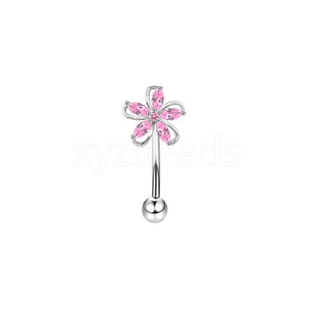 Flower 304 Stainless Steel Pink Cubic Zirconia Eyebrow Curved Barbell Rings WG9A661-03-1