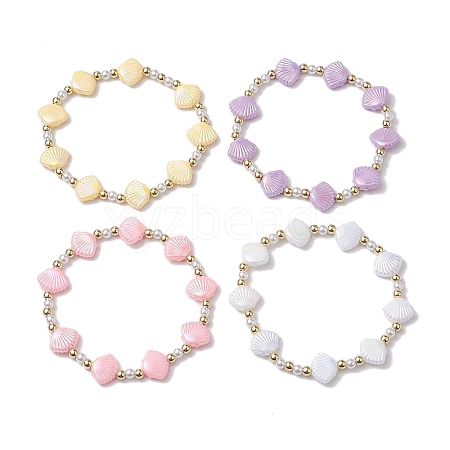 4Pcs 4 Colors Shell Shape Plastic Stretch Bracelets BJEW-JB10342-1