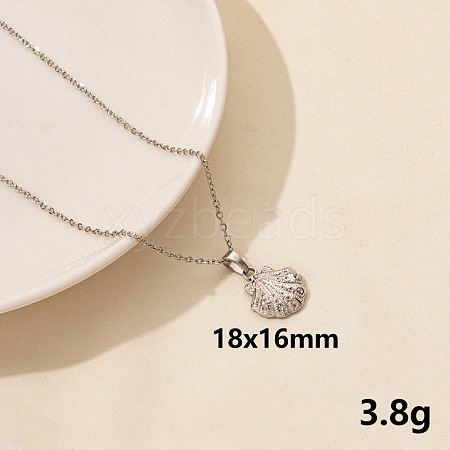 304 Stainless Steel Shell Shape Pendant Necklaces JQ3185-1-1