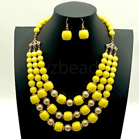 Acrylic Round Beaded Multilayer Necklaces & Dangle Earrings Sets FS-WG7ABDD-02-1