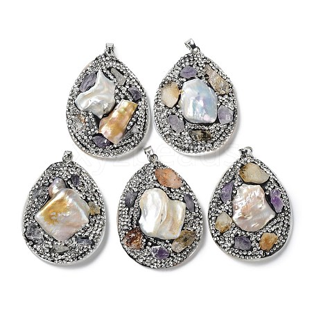 Baroque Natural Freshwater Shell Polymer Clay Rhinestone Big Pendants BSHE-P033-15A-1