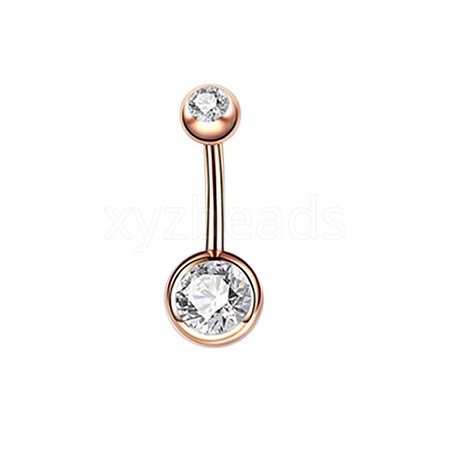 304 Stainless Steel Clear Cubic Zirconia 15 Gauge Round Belly Button Rings WGFD174-03-1