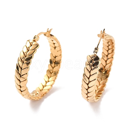 PVD Vacuum Plating 201 Stainless Steel Leaf Wrap Hoop Earrings with 304 Stainless Steel Pin for Women EJEW-F280-26B-G-1