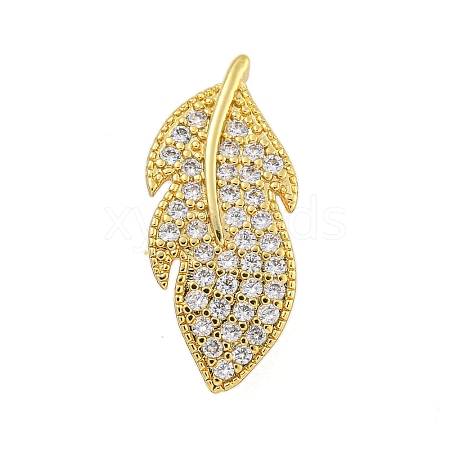 Rack Plating Feather Brass Micro Pave Clear Cubic Zirconia Twister Clasps KK-F876-08G-1