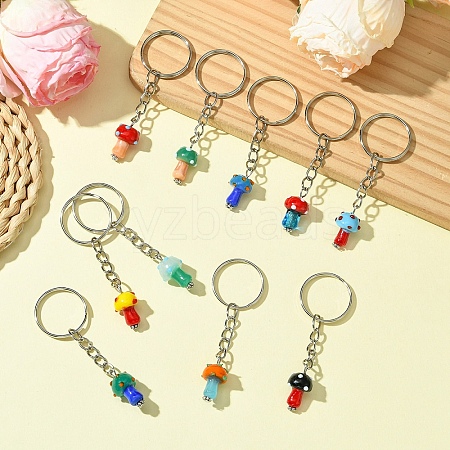 10Pcs Lampwork Mushroom Pendant Keychain KEYC-FS00021-1
