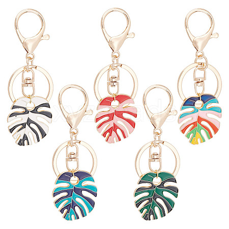 CHGCRAFT 1 Set Monstera Leaf Alloy Enamel Keychain KEYC-CA0001-33-1