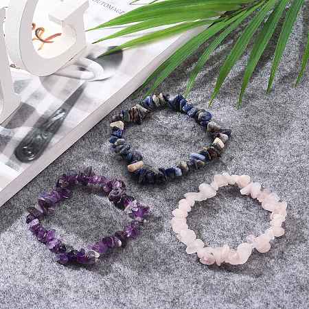 Chips Natural Mixed Stone Stretch Bracelets BJEW-JB05642-1