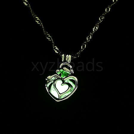 Luminous Alloy Locket Heart Pendant Necklaces NJEW-F284-07B-1