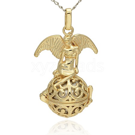 Golden Tone Brass Hollow Round Cage Pendants KK-J242-07G-1