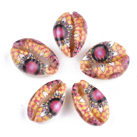 Printed Cowrie Shell Beads SSHEL-T007-16C-1