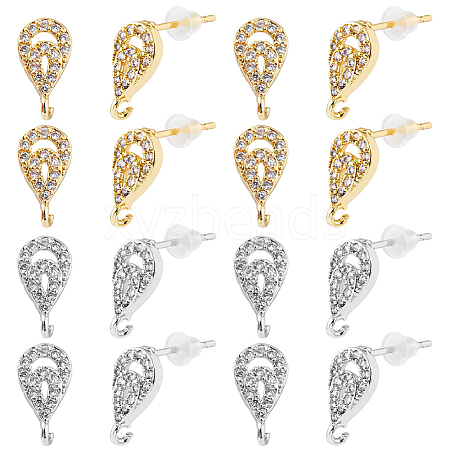 DICOSMETIC 8 Pairs 2 Colors Brass Micro Pave Clear Cubic Zirconia Stud Earring Findings KK-DC0001-32-1