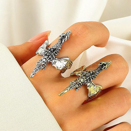 Dragon Alloy Open Cuff Rings for Women Men RJEW-A045-02AS-1