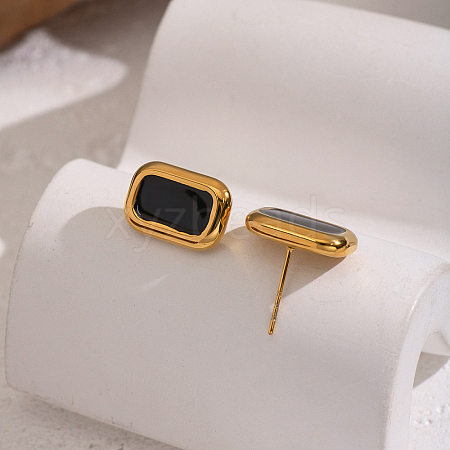 Rectangle 304 Stainless Steel Stud Earrings HC7137-1-1