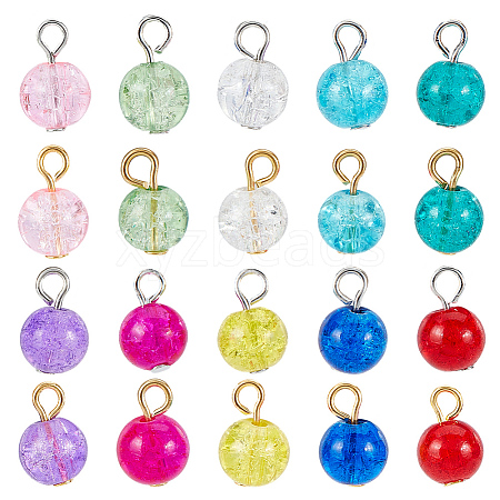 160Pcs Crackle Glass Pendants PALLOY-HY00086-1
