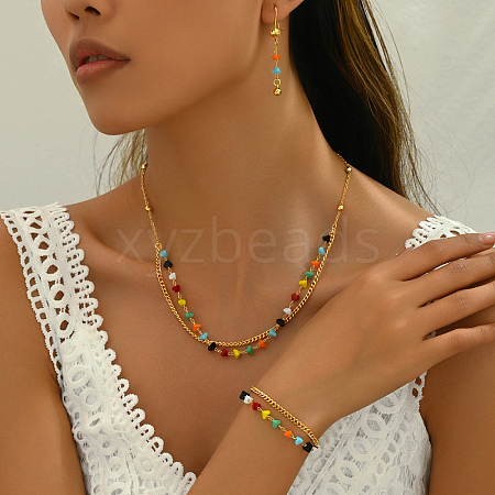 Summer Brass Plastic Beads Double Layer Jewelry Set WR0785-1