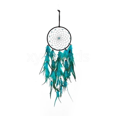 Iron Woven Web/Net with Feather Pendant Decorations AJEW-B017-04-1