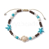 Starfish & Tortoise Synthetic Turquoise Braided Bead Anklets AJEW-AN00564-01-1