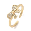 Bowknot Brass Micro Pave Clear Cubic Zirconia Open Cuff Rings RJEW-S417-03G-04-1