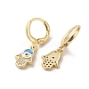 Hamsa Hand with Evil Eye Real 18K Gold Plated Brass Dangle Leverback Earrings EJEW-Q797-04A-02G-2