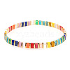 Bohemian Style Rainbow Tila Glass Bead Woven Stripe Bracelet for Women HA7493-2-1