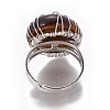 Adjustable Natural Tiger Eye Finger Rings RJEW-L090-B05-3