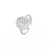 Non-Tarnish 304 Stainless Steel Flat Round with Initial Letter Open Cuff Ring for Men Women RJEW-S405-246P-B-3