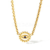 Stainless Steel Pave Natural Lapis Lazuli Eye Pendant Necklaces for Women PW-WG7952F-01-1