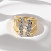 Brass Micro Pave Clear Cubic Zirconia Cuff Rings for Women RJEW-U041-11G-2